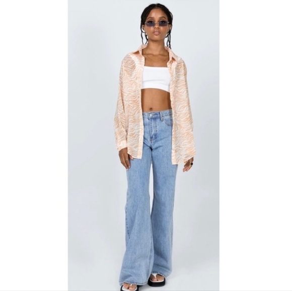 Princess Polly Ziggy Shirt Size 8 Orange White Sheer Zebra Print Blouse - Picture 9 of 9